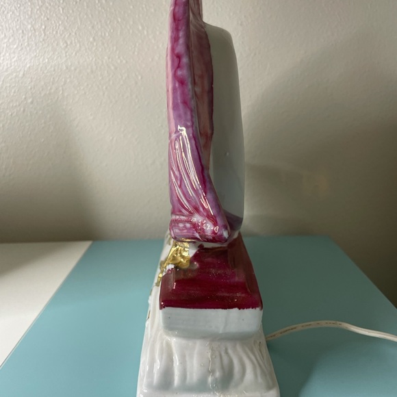 1950s Porcelain Pink Iredescent Nautical Sailboat Wave Base Tabletop Clock Light - Picture 12 of 16